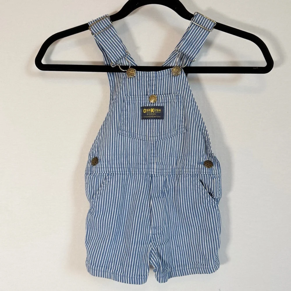 Made in USA OshKosh B'gosh Vest Back Conductor Striped Shortalls.